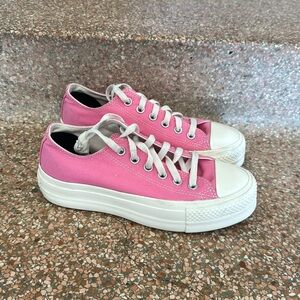 Very gently used platform, pink and cream converse